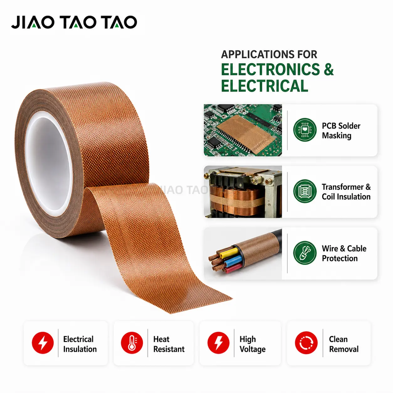 PTFE fiberglass tape detail showcase for electronics and electrical use